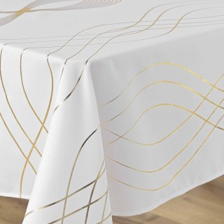 Nappe rectangulaire antitache et infroissable Rêve d'or - 150 x 240 cm - Blanc et or