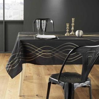 Nappe rectangulaire antitache et infroissable Rêve d'or - 150 x 300 cm - Noir et or