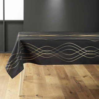 Nappe rectangulaire antitache et infroissable Rêve d'or - 150 x 300 cm - Noir et or