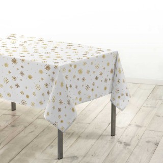 Nappe rectangulaire antitache et infroissable Eclat d'or - 150 x 240 cm - Blanc et or