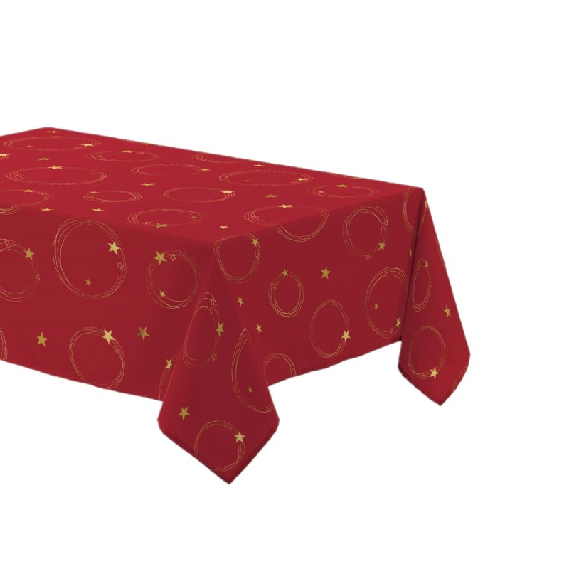 Nappe rectangulaire antitache et infroissable Etoiles scintillantes - 150 x 240 cm - Rouge et or