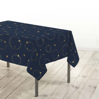 Nappe rectangulaire antitache et infroissable Etoiles scintillantes - 150 x 240 cm - Bleu et or