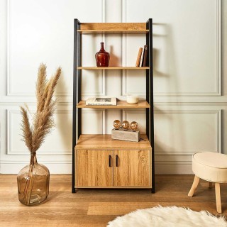 Buffet bibliothèque en bois et métal - Marron et noir