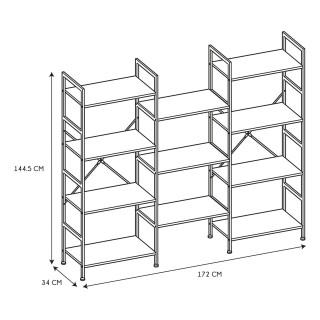Etagère industrielle en bois et métal - H. 144 cm - Marron et noir