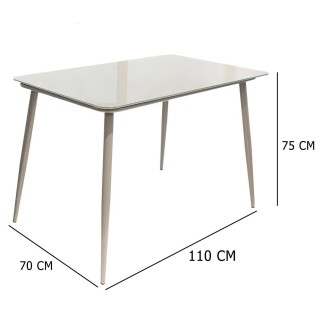 Table à manger rectangulaire en verre pour 4 personnes - Gris