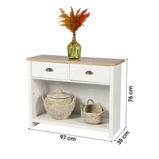 Console 2 tiroirs et 1 niche de rangement en bois HANOI - Blanc