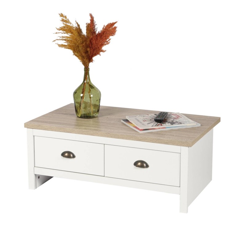 Table basse 2 tiroirs en bois HANOI - Blanc