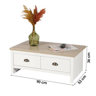 Table basse 2 tiroirs en bois HANOI - Blanc