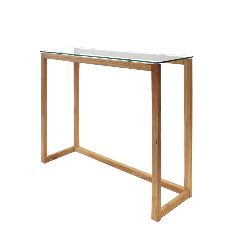 Console en verre et bois - Marron et transparent