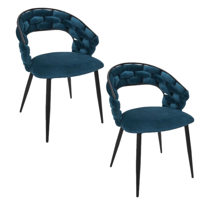 Lot de 2 chaises assise tressée LUND - Bleu