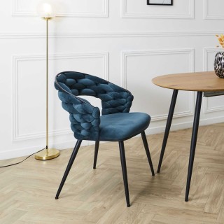 Lot de 2 chaises assise tressée LUND - Bleu