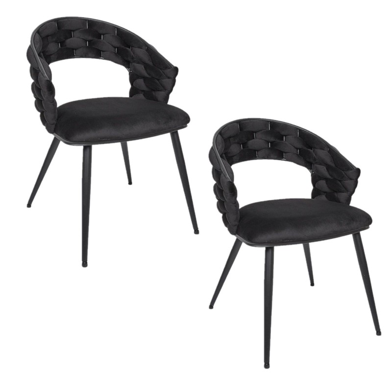 Lot de 2 chaises assise tressée LUND - Noir