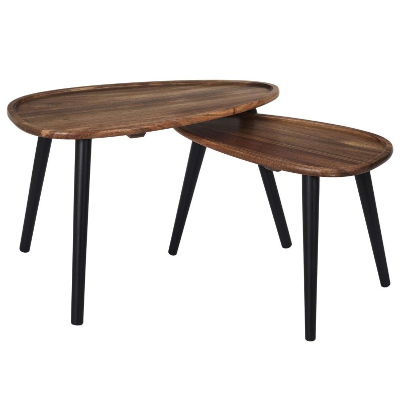 Lot de 2 tables gigognes en acacia VISBY - Marron et noir