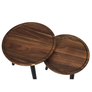 Lot de 2 tables gigognes rondes en acacia VISBY - Marron et noir