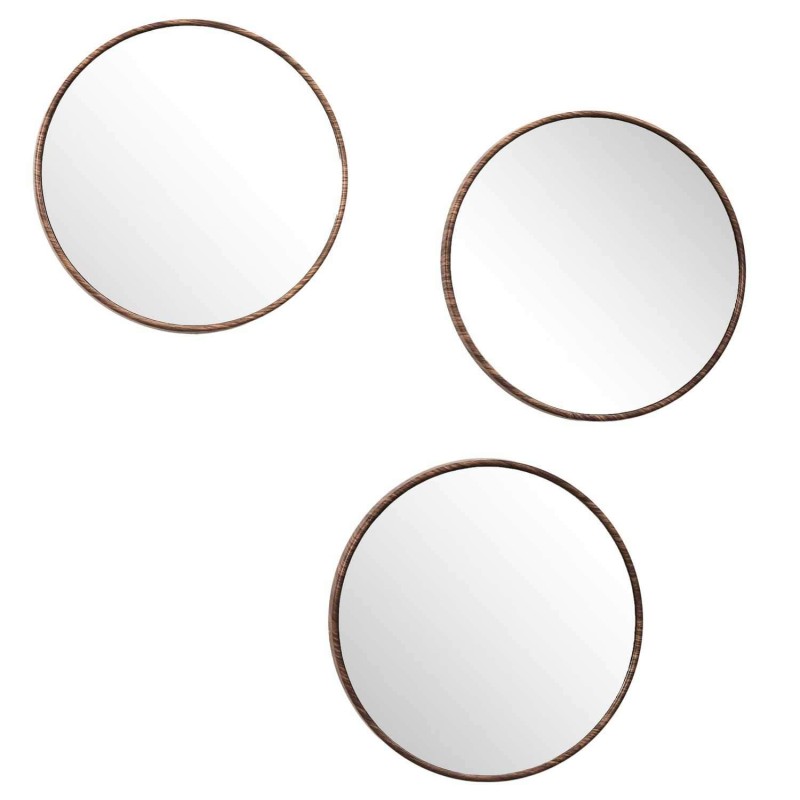 Lot de 3 miroirs ronds imitation bois - Diam 26 cm - Marron