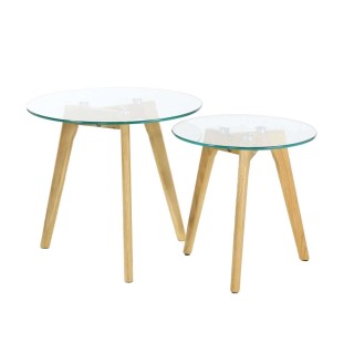 Lot de 2 tables gigognes rondes en verre trempé - Transparent