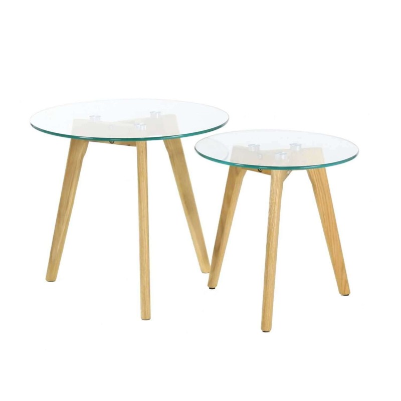 Lot de 2 tables gigognes rondes en verre trempé - Transparent