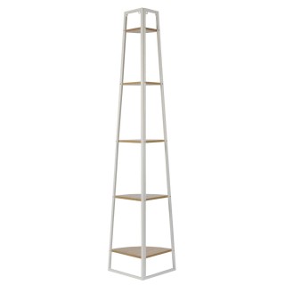 Etagère d'angle 5 niveaux en bois et métal EDISON - Blanc et marron