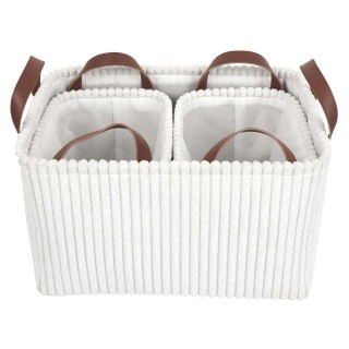 Lot de 3 paniers de rangement en tissu côtelé - Blanc