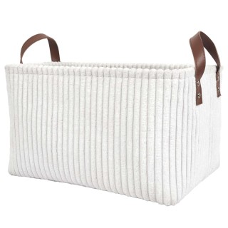 Lot de 3 paniers de rangement en tissu côtelé - Blanc