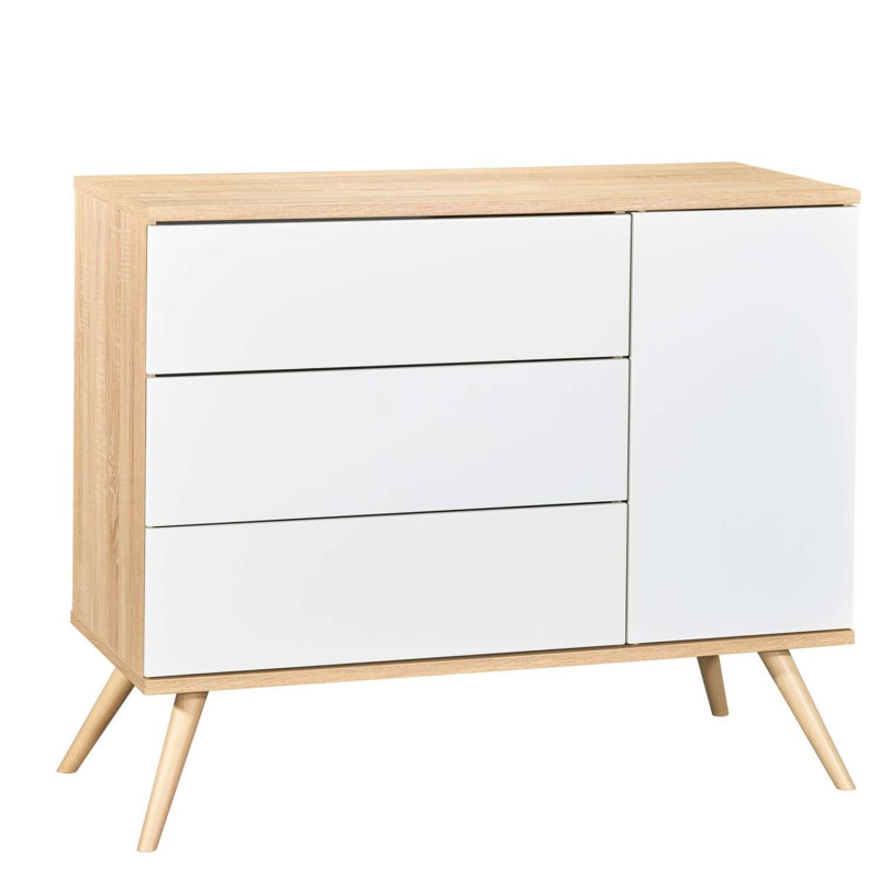 Commode 1 porte et 3 tiroirs Seventies - Sauthon - Blanc