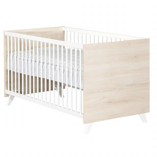 Lit bébé évolutif Scandi - Sauthon - 70 x 140 cm - Blanc et marron