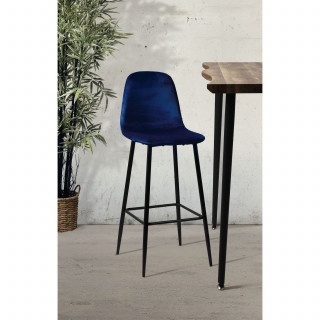 Tabouret de bar en velours vintage Inoui - H. 108 cm - Bleu