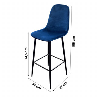 Tabouret de bar en velours vintage Inoui - H. 108 cm - Bleu