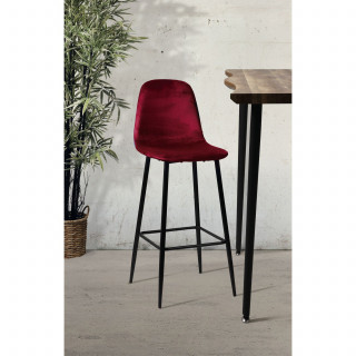 Tabouret de bar en velours vintage Inoui - H. 108 cm - Bordeaux