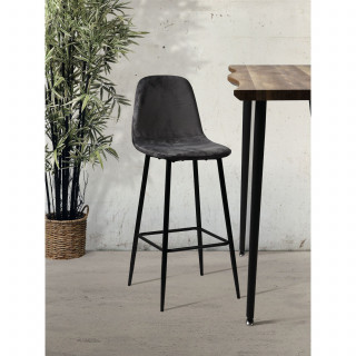 Tabouret de bar en velours vintage Inoui - H. 110 cm - Gris