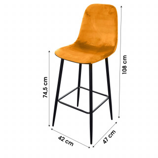 Tabouret de bar en velours vintage Inoui - H. 110 cm - Jaune moutarde