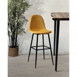 Tabouret de bar en velours vintage Inoui - H. 110 cm - Jaune moutarde