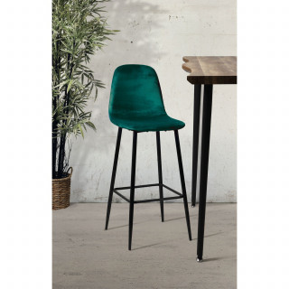 Tabouret de bar en velours vintage Inoui - H. 108 cm - Vert émeraude