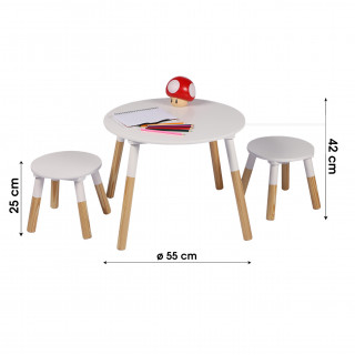 Table Dream et ses deux tabourets pour enfants - Blanc et Bois