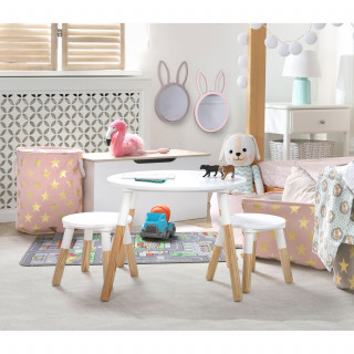 Table Dream et ses deux tabourets pour enfants - Blanc et Bois