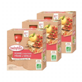 Lot 3x Gourde pomme, fraise et vanille BIO - 4x90g - Pack 360g