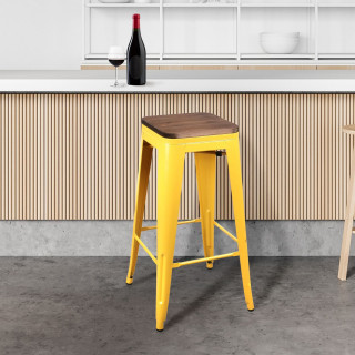 Tabouret de bar vintage Liv - H. 77 cm - Jaune