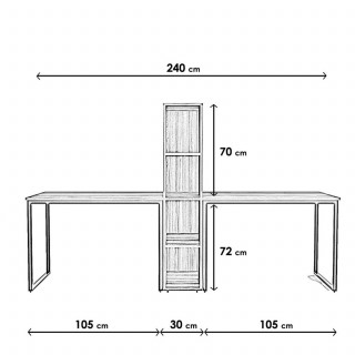 Bureau double avec étagère intégrée en bois - Marron