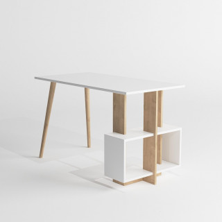 Bureau en bois MAXIME - Blanc et beige