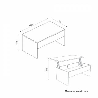 Table basse relevable en bois - Blanc