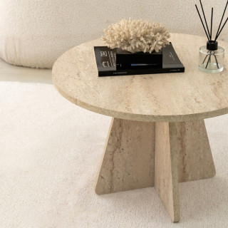 Table basse ronde effet travertin VALENCE - Beige