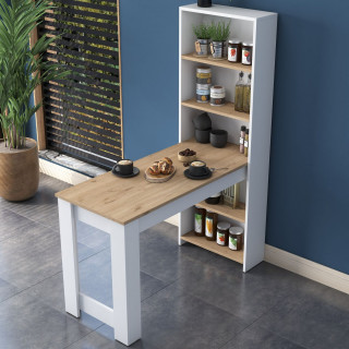 Table à manger avec étagère en bois - Marron et blanc