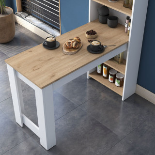 Table à manger avec étagère en bois - Marron et blanc