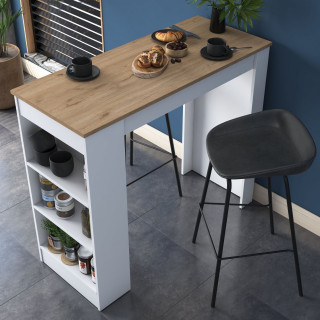 Table de bar avec niches de rangements en bois - Marron et blanc