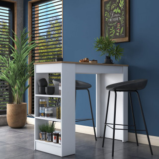 Table de bar avec niches de rangements en bois - Marron et blanc