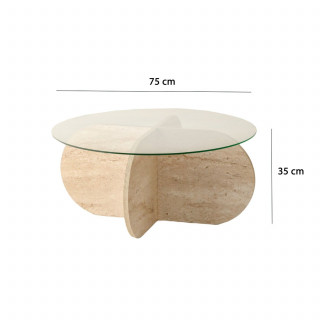 Table basse ronde en verre et effet travertin - Beige