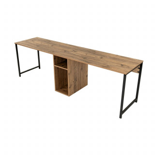 Bureau double avec étagère intégrée en bois et métal - Marron et noir