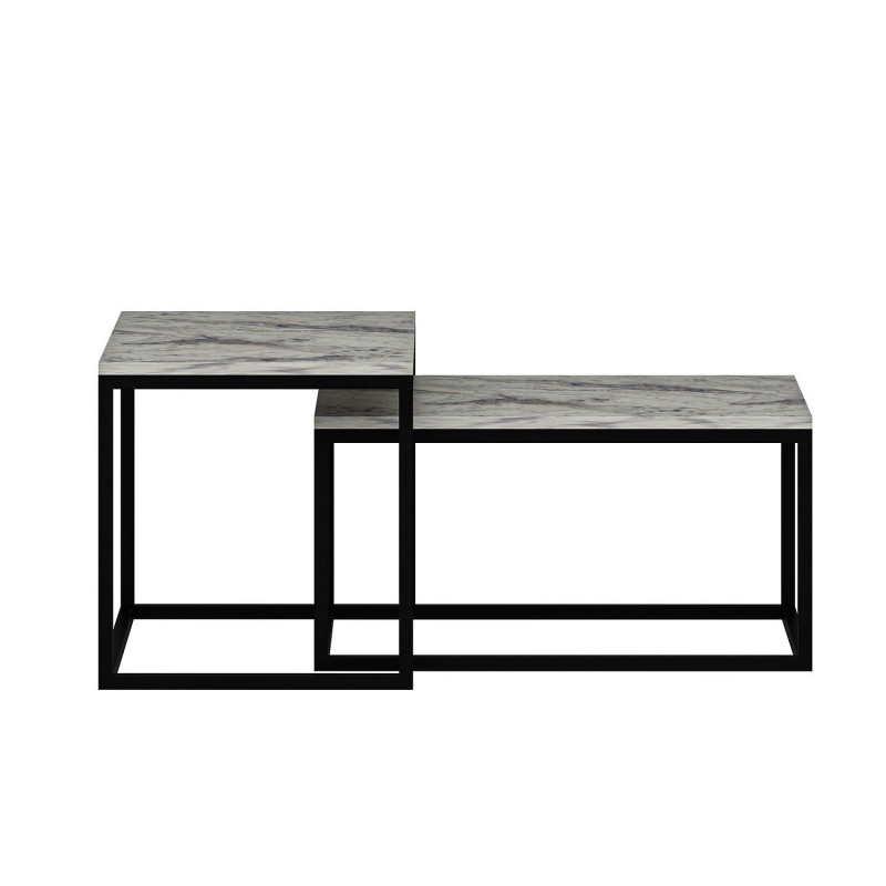 Duo de tables basses encastrables effet marbre - Blanc et noir