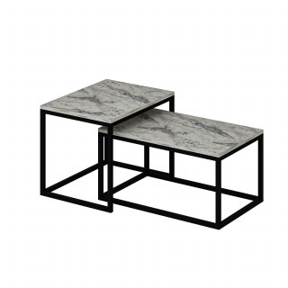 Duo de tables basses encastrables effet marbre - Blanc et noir