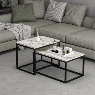 Duo de tables basses encastrables effet marbre - Blanc et noir